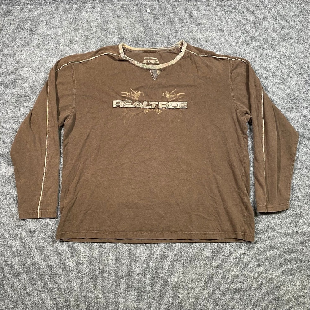 Buckhorn River Realtree‎ Graphic Long Sleeve Shirt Brown Cotton Mens XXL Camo